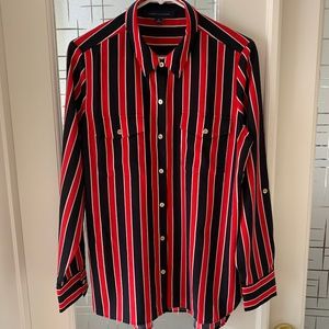 Tommy Hilfiger, Size M, Red and Navy Blue striped dress shirt